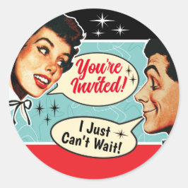 Echt Retro koppels Trouwdouche Ronde Sticker