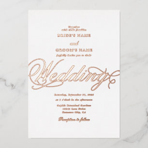 Echt Roos Gold Folie Classy Luxe Witte Huwelijk Uitnodiging
