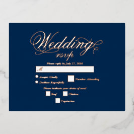 Echt Roos Gold Folie Elegant Blauw Huwelijk RSVP Uitnodiging Briefkaart