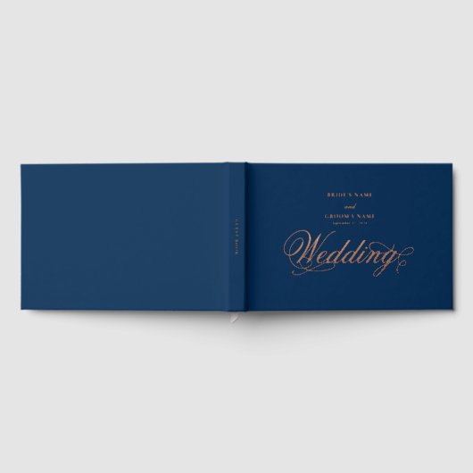 Echt Roos Gold Folie Elegant Luxe Blauw Huwelijk Gastenboek (Volledig)