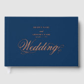 Echt Roos Gold Folie Elegant Luxe Blauw Huwelijk Gastenboek (Voorkant)