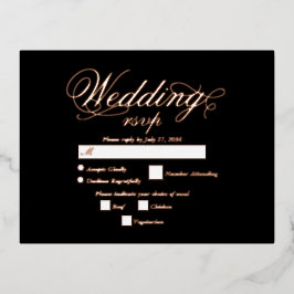 Echt Roos Gold Folie Elegant Zwart Trouwen RSVP Uitnodiging Briefkaart