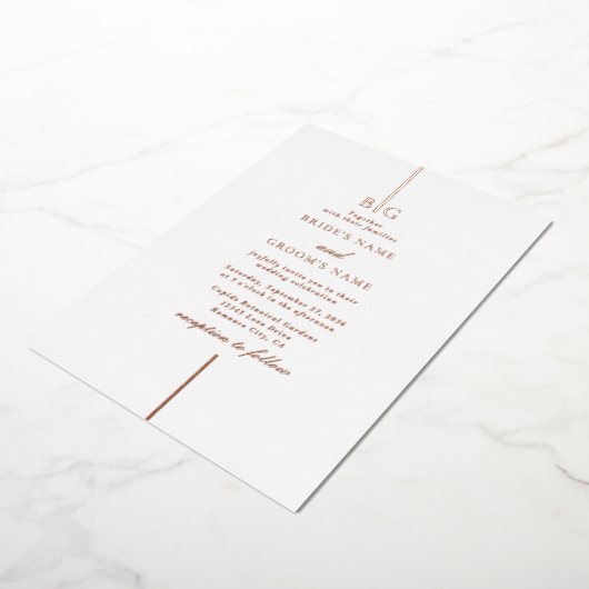 Echt Roos Gold Folie Minimal Monogram Huwelijk Folie Uitnodiging (Gedraaid)