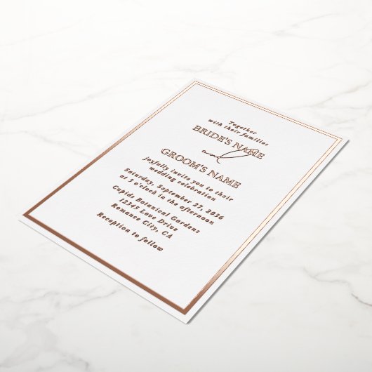 Echt Roos Gold Folie Modern White Wedding Folie Uitnodiging (Gedraaid)