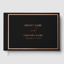 Echt Roos Gold Folie Modern Zwart Trouwen Gastenboek