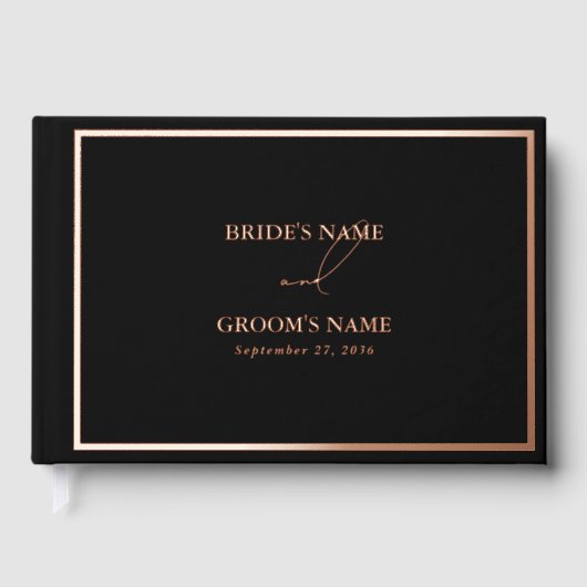 Echt Roos Gold Folie Modern Zwart Trouwen Gastenboek (Voorkant)