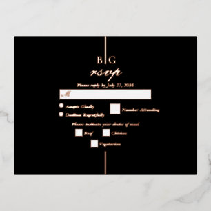 Echt Roos Gold Folie Zwart Monogram Huwelijk RSVP Uitnodiging Briefkaart