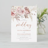 Echt Roos Goud & Blush Rozen Bruiloft Folie Uitnodiging (Staand Voorkant)