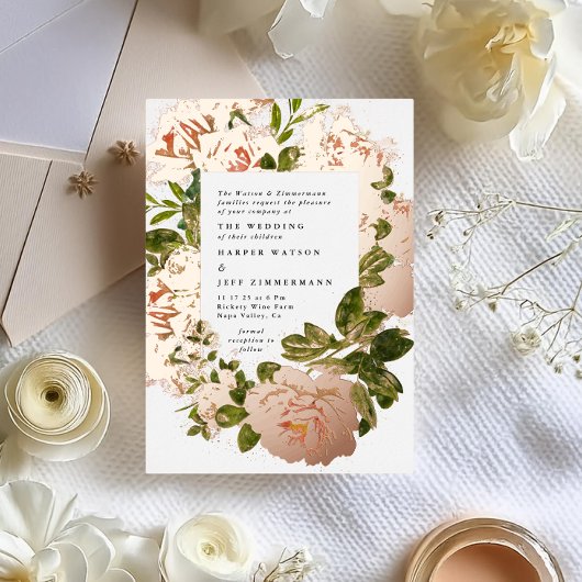 Echt Roos Goud en Elegant Waterverf Bruiloft Folie Uitnodiging