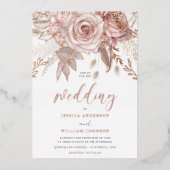 Echt Roos Goud Prachtige Blush Bloemen Huwelijk Folie Uitnodiging (Voorkant)