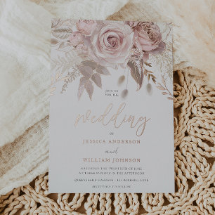 Echt Roos Goud Prachtige Blush Bloemen Huwelijk Folie Uitnodiging