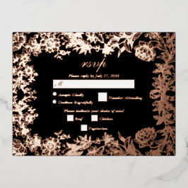 Echt Roos Gouden Bloemen Zwart Trouwen RSVP Folie Uitnodiging Briefkaart