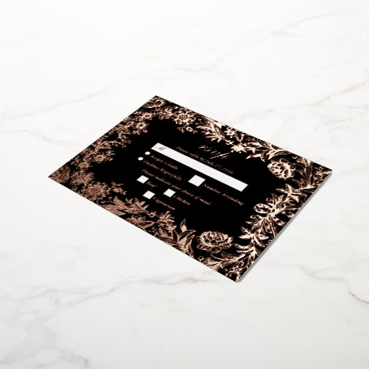 Echt Roos Gouden Bloemen Zwart Trouwen RSVP Folie Uitnodiging Briefkaart (Gedraaid)