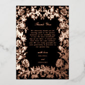 Echt Roos Gouden Folie Bloemen Zwart Trouwen Dank  Folie Uitnodiging (Voorkant)