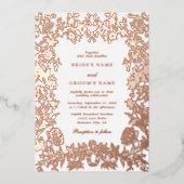 Echt Roos Gouden Folie Elegante Bloemen Huwelijk Folie Uitnodiging (Voorkant)