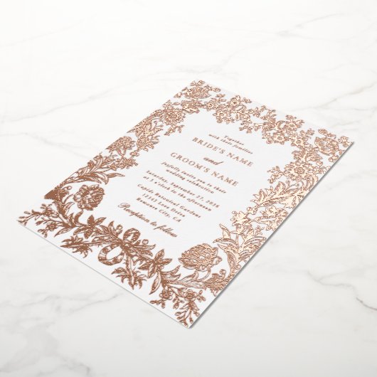 Echt Roos Gouden Folie Elegante Bloemen Huwelijk Folie Uitnodiging (Gedraaid)