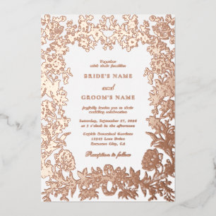Echt Roos Gouden Folie Elegante Bloemen Huwelijk Uitnodiging