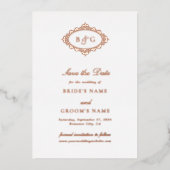 Echt Roos Gouden Folie Wit Huwelijk Save the Date Folie Uitnodiging (Voorkant)