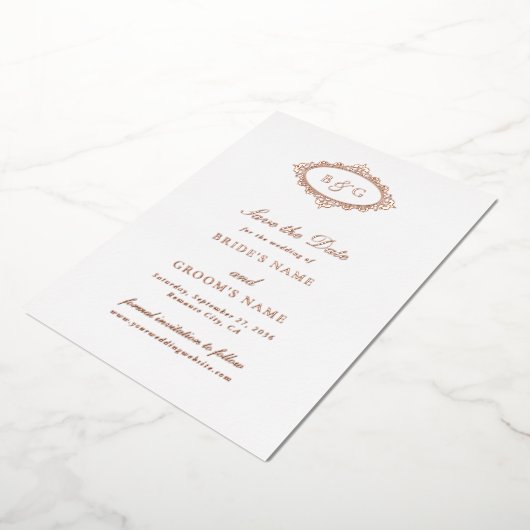 Echt Roos Gouden Folie Wit Huwelijk Save the Date Folie Uitnodiging (Gedraaid)