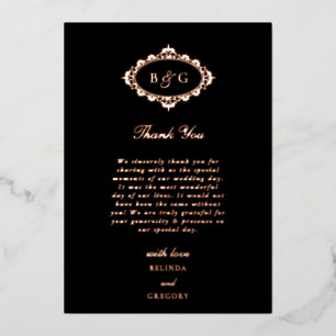 Echt Roos Gouden Folie Zwart Trouwbedankkaart Folie Uitnodiging