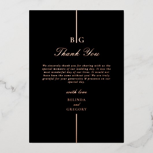 Echt Roos Gouden Folie Zwart Trouwen Dank u Folie Uitnodiging (Voorkant)