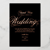 Echt Roos Gouden Folie Zwart Trouwen Dank u Folie Uitnodiging (Voorkant)