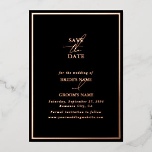 Echt Roos Gouden Folie Zwart Trouwen Save the Date Folie Uitnodiging