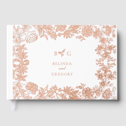 Echt Roos Goudfolie Bloemen Botanische bruiloft Gastenboek (Voorkant)