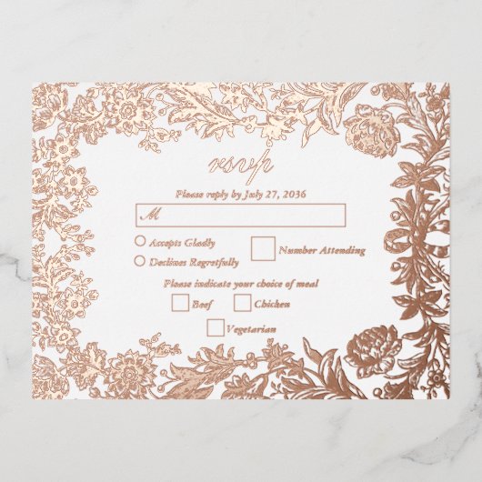 Echt Roos Goudfolie Bloemen Botanische bruiloft RS Folie Uitnodiging Briefkaart (Voorkant)