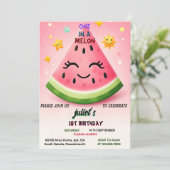 Echt roze zomer één in een meloen eerste 1e verjaa kaart (Staand voorkant)