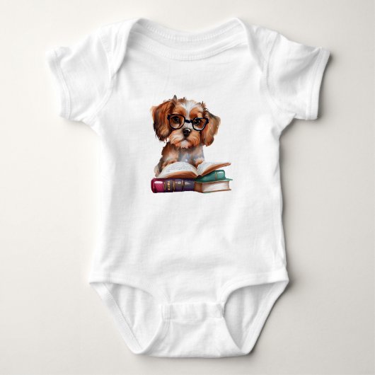 Echt Schattige Puppy op Boeken Romper (Voorkant)
