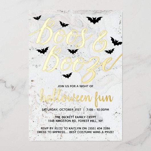 Echt Van Boos & van Booze Halloween Partij Folie Uitnodiging (Voorkant)