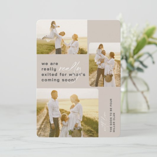 Echt verlaten Beige vakantie zwangerschap aankondi Feestdagenkaart (Staand voorkant)