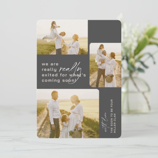 Echt verlaten grijze vakantie zwangerschap aankond feestdagenkaart (Staand voorkant)