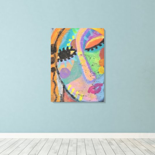 Echt waar? Abstract acrylportret van een vrouw Canvas Afdruk (Insitu (Houten vloer))