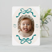 Echt Zilver en Turquoise Bogen Ovaal Fotovakantie Folie Feestdagenkaart (Staand Voorkant)