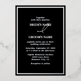 Echt Zilveren Folie Modern Zwart & Zilver Huwelijk Folie Uitnodiging