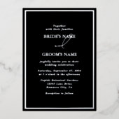 Echt Zilveren Folie Modern Zwart & Zilver Huwelijk Folie Uitnodiging (Voorkant)