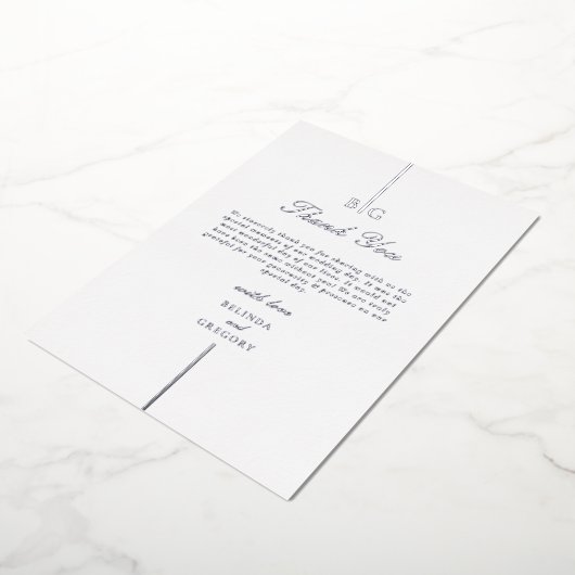 Echt zilveren folie Monogram bruiloft Dank u Folie Uitnodiging (Gedraaid)