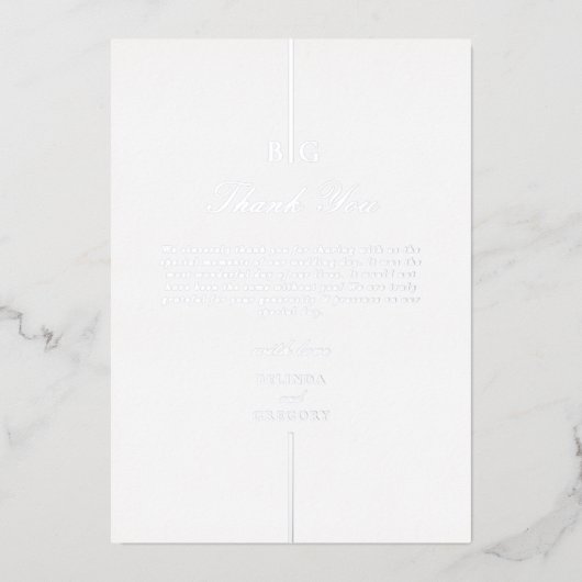 Echt zilveren folie Monogram bruiloft Dank u Uitnodiging (Voorkant)