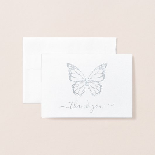Echt zilveren folie vlinder foto bruiloft dank u folie kaarten (Voorkant met envelop)
