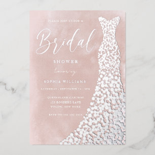 Echt Zilveren Gown Blush Waterverf Vrijgezellenfee Folie Uitnodiging