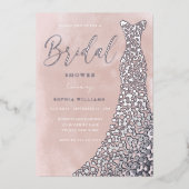 Echt Zilveren Gown Blush Waterverf Vrijgezellenfee Folie Uitnodiging (Voorkant)