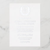 Echt Zilverfolie Bladerig Wapen Monogram Bruiloft Folie Uitnodiging (Voorkant)
