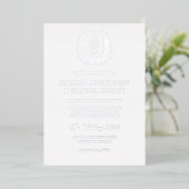 Echt Zilverfolie Bladerig Wapen Monogram Bruiloft Folie Uitnodiging (Staand Voorkant)
