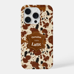 Echte 100% Latte Koeienhuid Patroon Neutraal iPhone 15 Pro Case