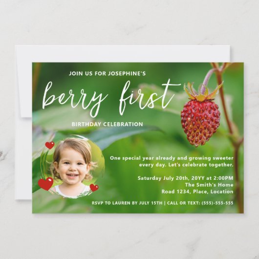 Echte aardbeienfoto Custom Berry Eerste Verjaardag Kaart (Voorkant)