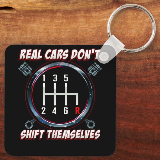 Echte auto's verschuiven zichzelf niet grappig aut sleutelhanger (Achterkant)