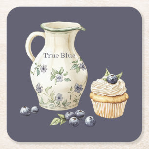 Echte Blauwe Bosbessen Fruit Nourishment Kartonnen Onderzetters