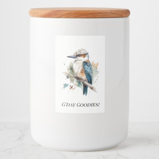 Echte Blauwe Kookaburra, op maat Voedselcontainer Etiket (Voorkant)